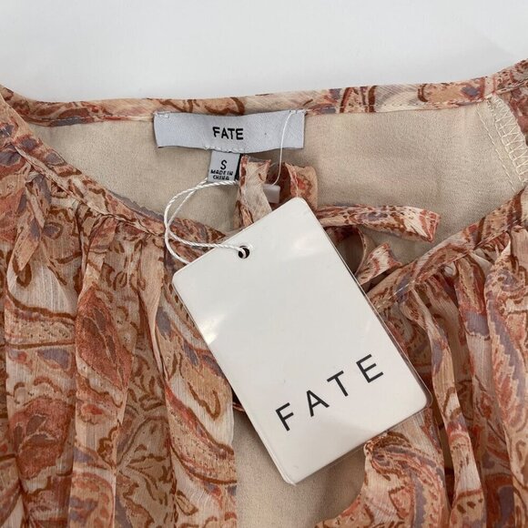 NWT FATE Paisley Tan Peasant Blouse Womens Size Small Cottagecore Ruffle Boho - Picture 4 of 8